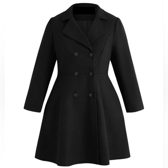 Plus Solid Double Breasted Overcoat Warm Outwear Jacket Pea Trench Coat - Picture 2 of 15
